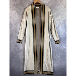 L'AGENCE Duster Cardigan Women XS Beige Je T'aime Leopard Metallic Trim Longline